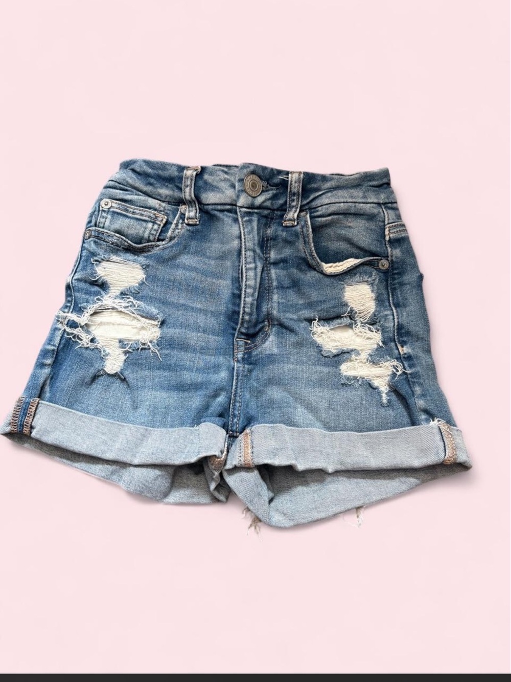 American Eagle Outfitters Light Blue Distressed Cuffed Jean Shorts